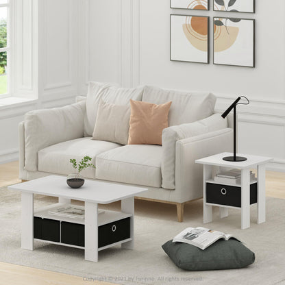 Furinno ANDREY Coffee Table, Small Modern Coffee Table with Storage and Bin Drawer, Side Table for Living Room, Bedroom, Home Office, White