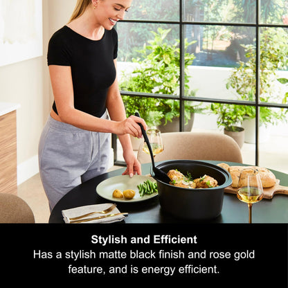 Morphy Richards 6.5L Sear and Stew Slow Cooker, Dishwasher Proof Non Stick Aluminum Pot, Cool Touch Handles, Matte Black and Rose Gold, 461016
