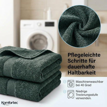 Komfortec 8 Piece Towel Set 100% Cotton Charcoal Dark Green
