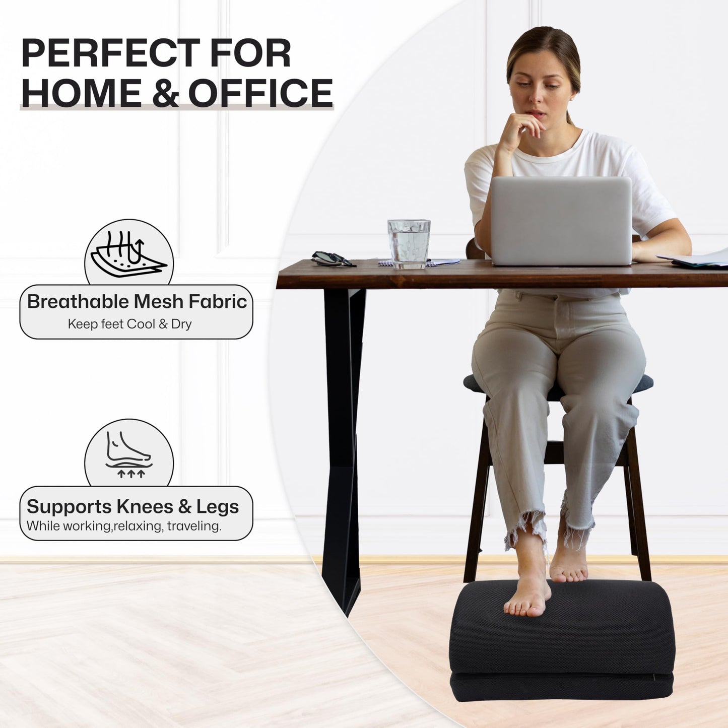 Foot Rest Under Desk, Footrest Cushion Non-Slip Memory Foam, Foot Stool with Adjustable Height 16 cm