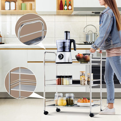 TUKAILAi 3 Tier Stainless Steel Utility Cart with Locking Wheels 35x60x75cm