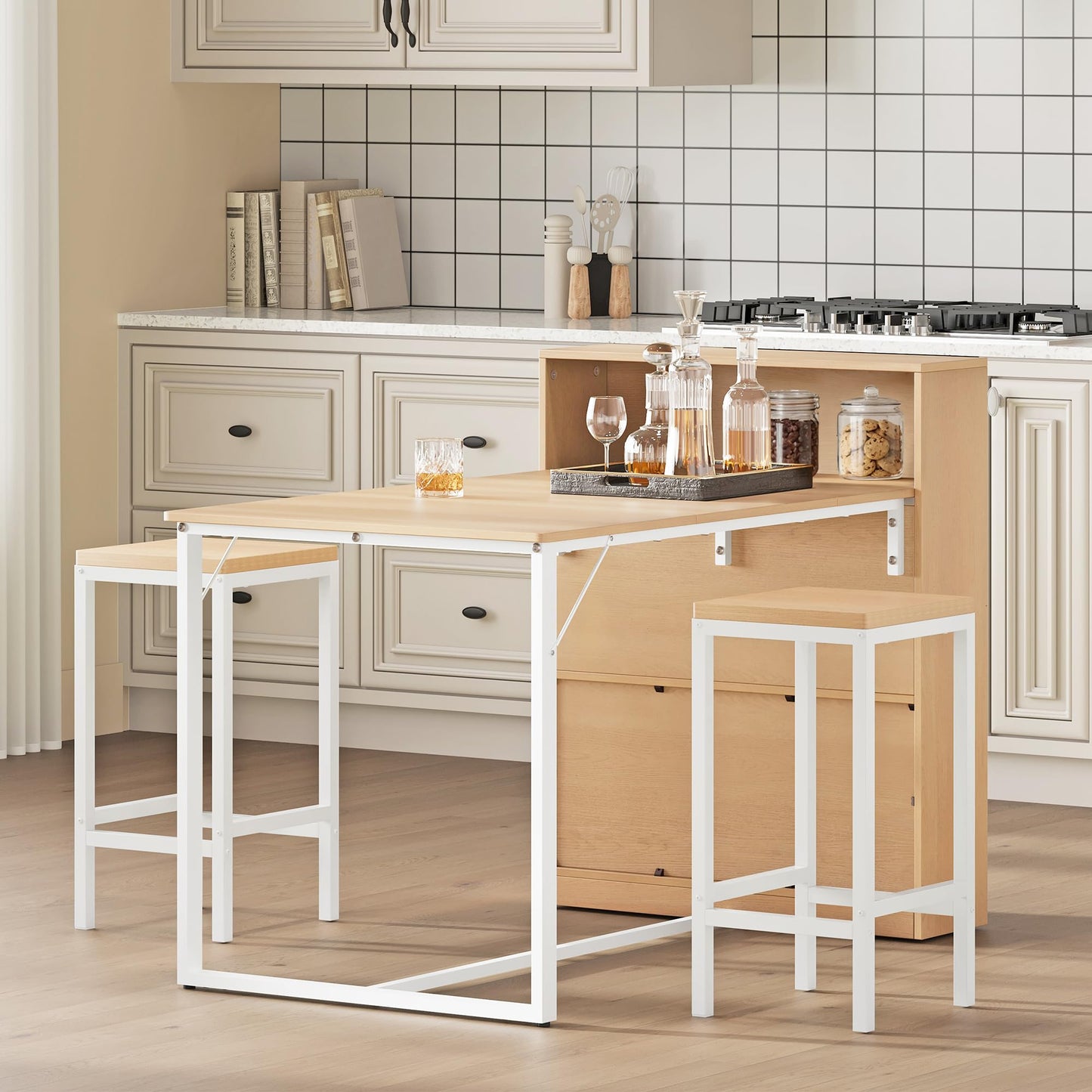 YITAHOME Dining Table with Storage Shelves, Oak and White