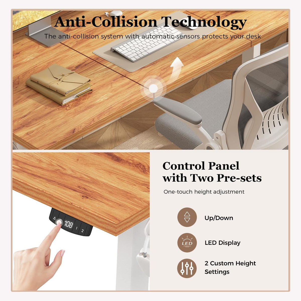 Klicelor Electric Standing Desk, 2 Memory Buttons for stand & sit, 130x60