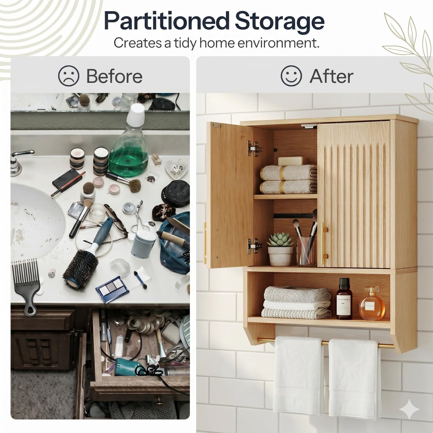 HOOBRO Bathroom Wall Cabinet, Wall Mounted Bathroom Cabinet with Towel Rack, Bathroom Storage Cabinet with Adjustable Shelf