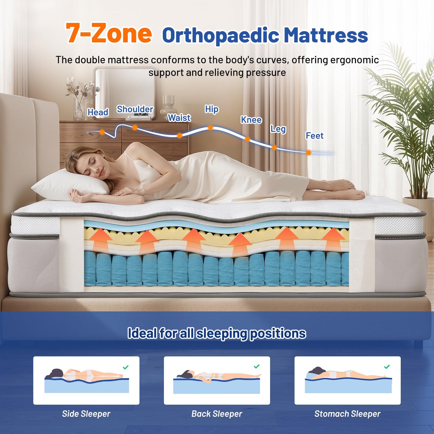 Cliporix Hybrid Orthopedic Double Mattress 4FT6, Back Pressure Relief