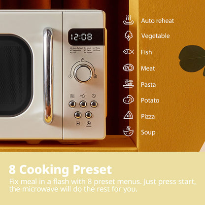 COMFEE' Retro Style 800w 20L Microwave Oven with 8 Auto Menus, 5 Cooking Power Levels, and Express Cook Button - Apricot Cream - CM-M202RAF(CM)