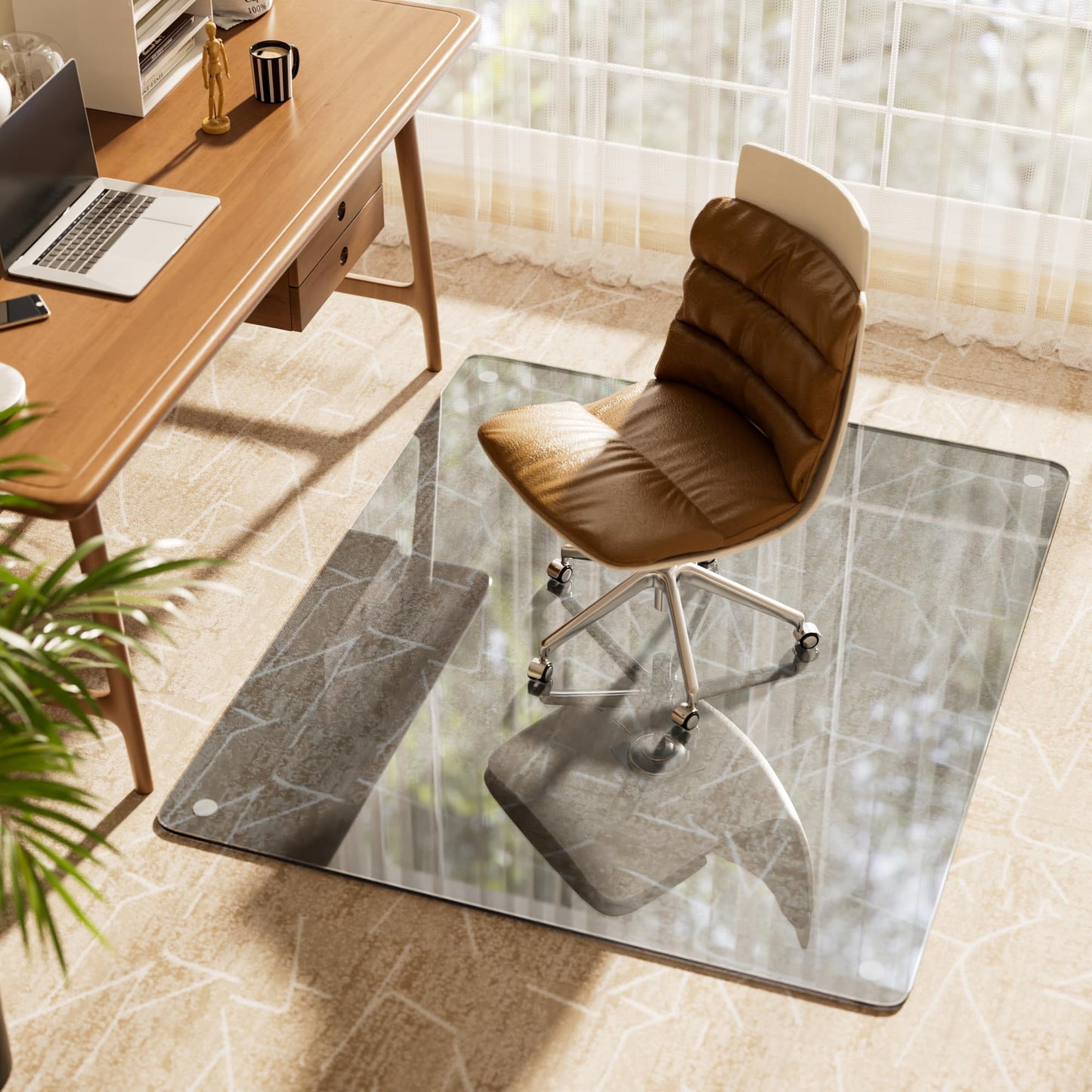 Koonmi Tempered Glass Chair Mat, 116 x 90 cm, Grey
