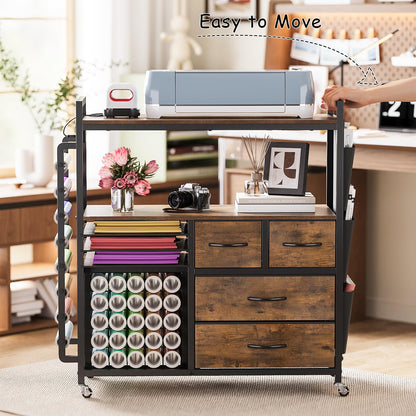 VEDECASA Large Craft Storage Rolling Cart for Cricut Machine, Craft Organizer Trolley with Fabric Drawers, Vinyl Roll Holder