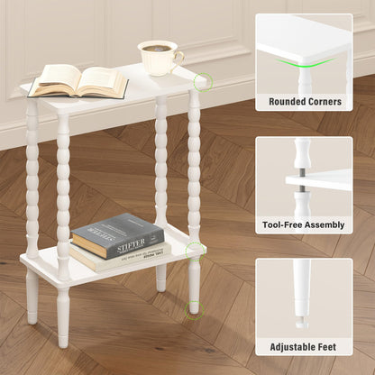TUTOTAK Narrow Side Table, 2-Tier Small End Table with Storage, Slim Skinny Nightstand for Small Spaces, Living Room, Bedrooms, White TB01BW001EU