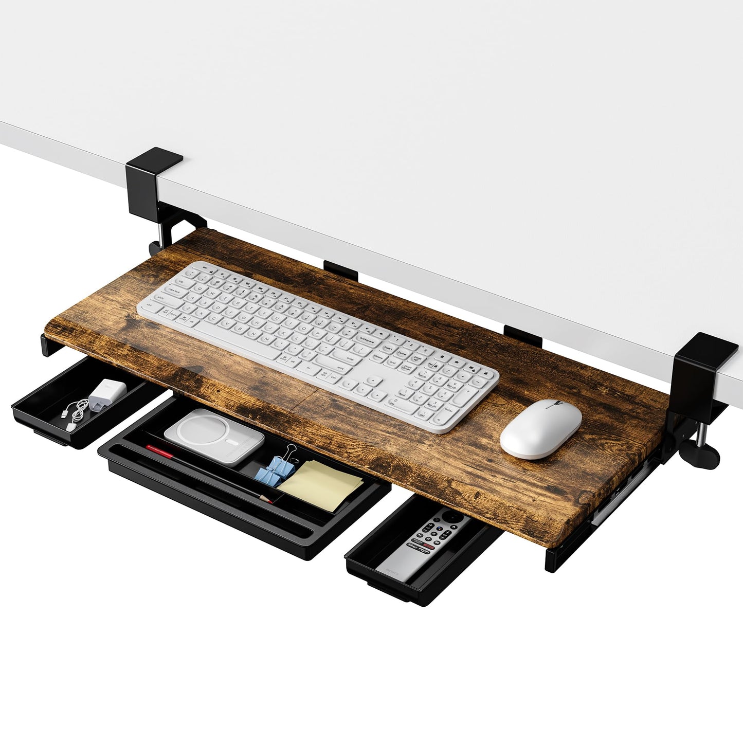 ETHU Under Desk Keyboard Tray with Storage Drawers 68x30cm