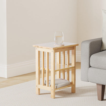 Aurotrice OAK Side Table 2 Storage Shelves Night Table End Table Grid Frame Rural Style 40 x 30 x 54 cm Large space