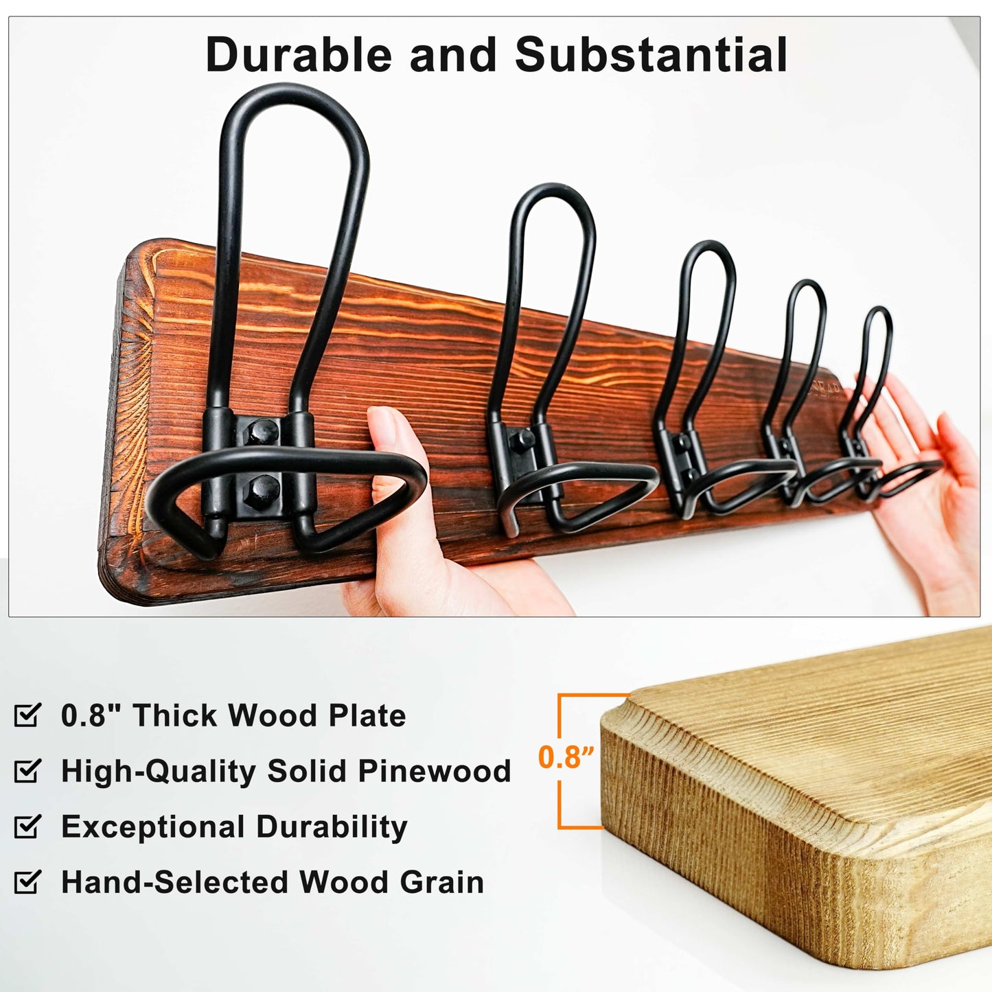 Dseap Coat Rack Wall Mounted - Heavy Duty Farmhouse Rustic Wall Coat Hanger With 5 Wire Hooks for Clothes Hat Jacket Towel, RusticWire, G25A, Black
