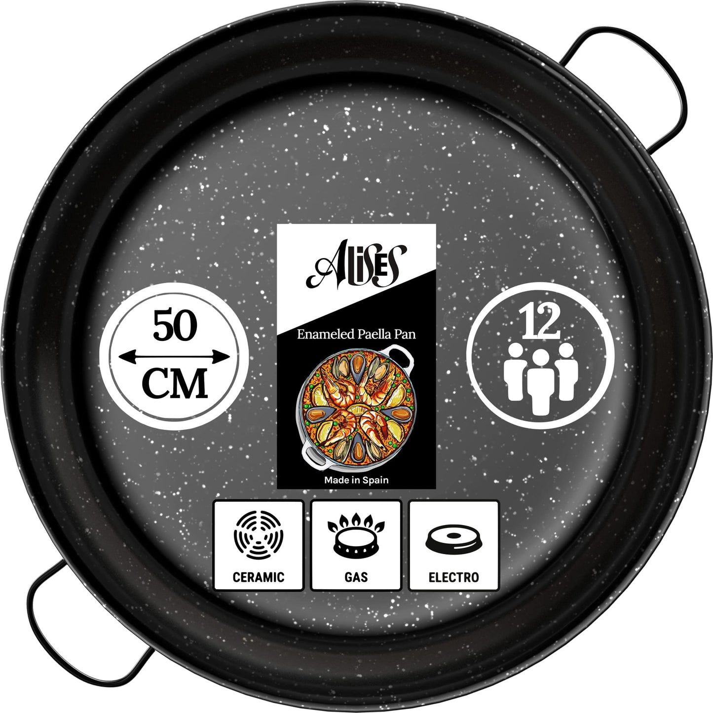 Alises - Enamelled Carbon Steel Pan (Naturally Non-Stick) Paella Pan 50 cm - Paella Pan Regular 50 cm