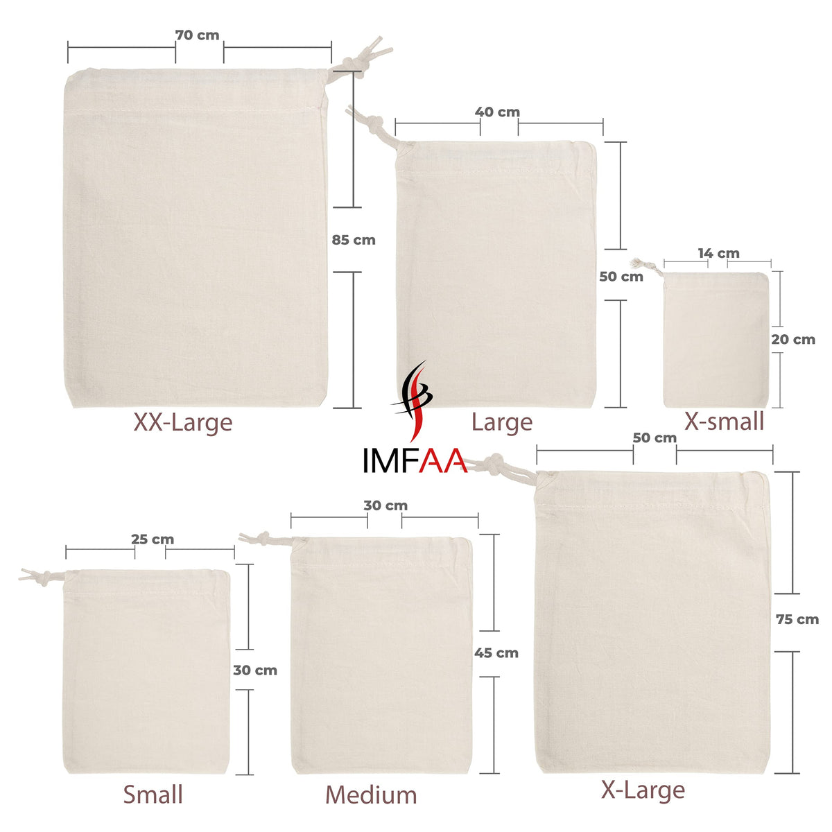 IMFAA Sack Drawstring Cotton Canvas Bags – Reusable, Eco-Friendly Storage & Laundry Bags for Clothes, Travel, Toys & Gifts (5, X-Large(50x75) Cm)