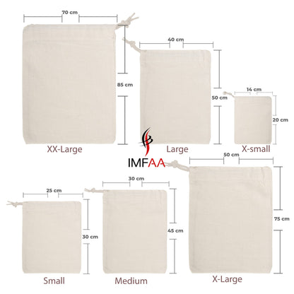 IMFAA Sack Drawstring Cotton Canvas Bags – Reusable, Eco-Friendly Storage & Laundry Bags for Clothes, Travel, Toys & Gifts (5, X-Large(50x75) Cm)