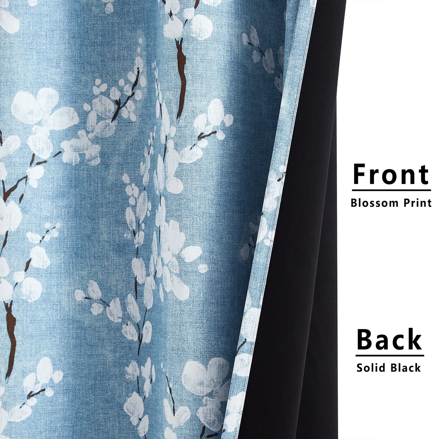 Fmfunctex Blue Floral Blackout Curtains for Bedroom 90 inch Drop Eyelet Curtains for Living Room Nursary Blossom Thermal Insulated Window Curtain