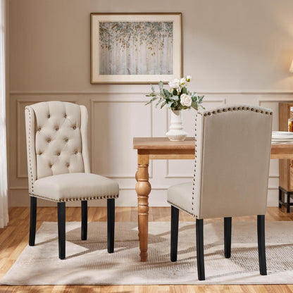 Yaheetech Classic Dining Room Chairs Set of 2 with Wooden Legs, Beige