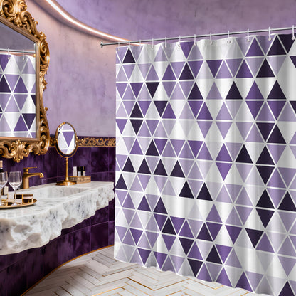 LanZanthic Purple and White Lavender Shower Curtains for Bathroom Mosaic Geometric Modern Abstract Wet Room Shower Curtain with hooks