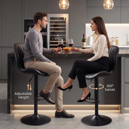 Bar Stools Set of 2, 360°Swivel Bar Chairs, Kitchen Dining Stools, Black
