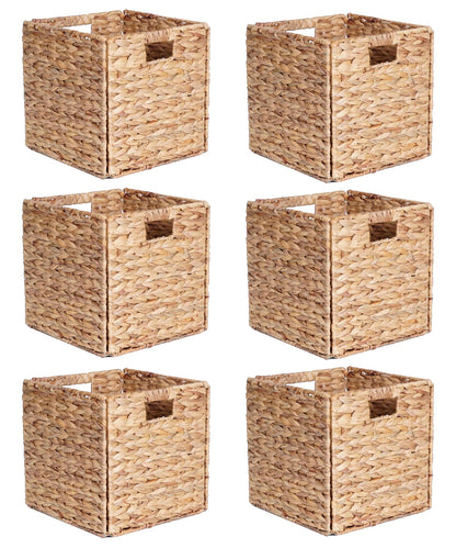 6 Pcs Water Hyacinth Storage Baskets, Square Woven Baskets under Shelf Cabinet(30 x 30cm)