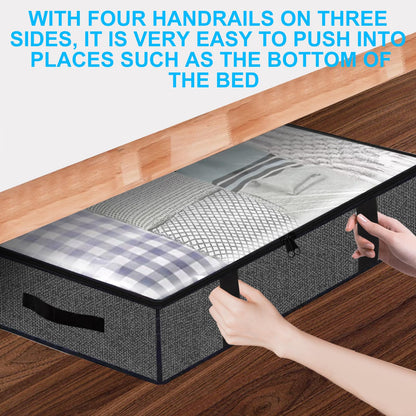 ASelected 90L Under Bed Storage 4pcs Foldable under bed storage PVC Window Clothes Storage Organiser Zips andHandles for Duvets, Clothes, Shoes