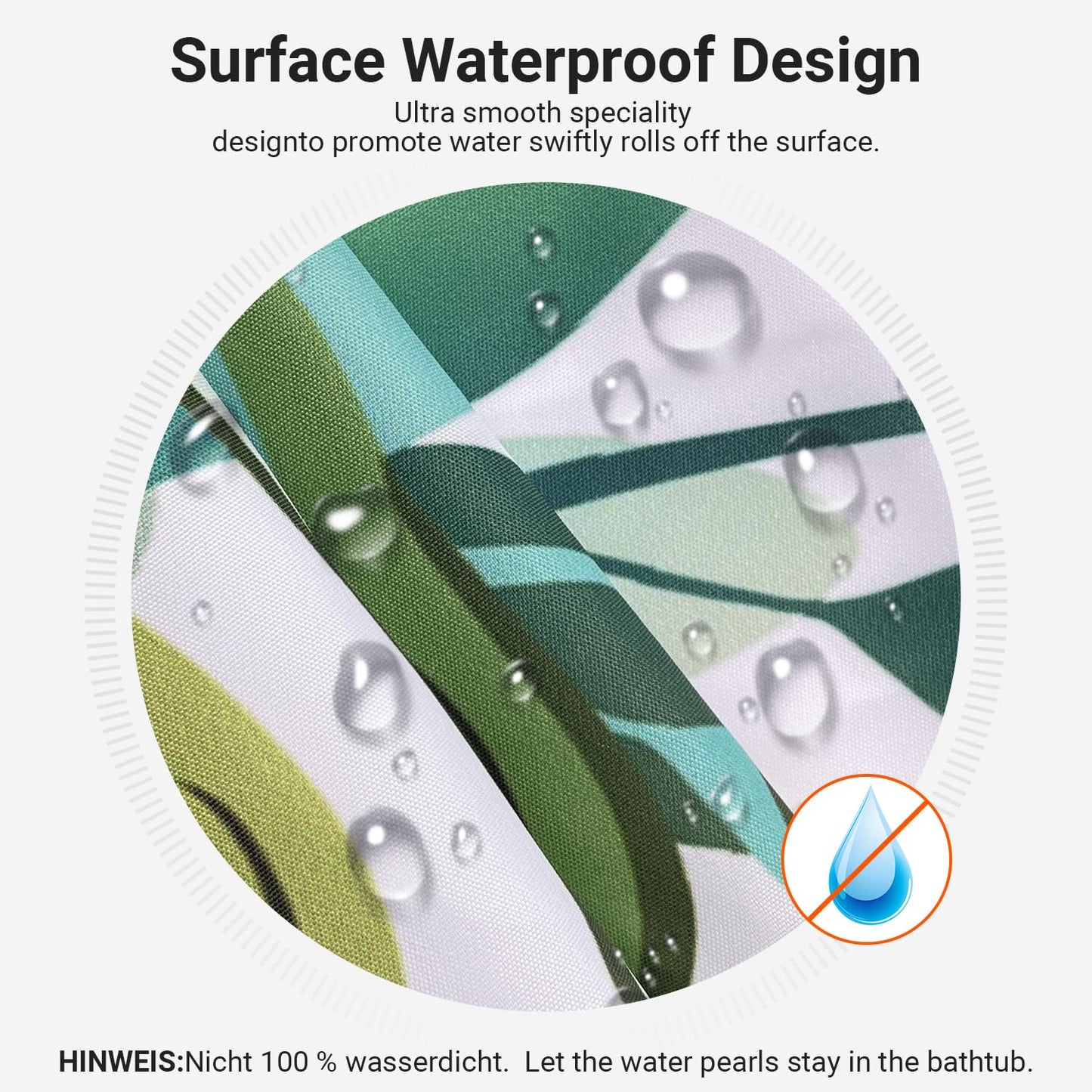 Lerores Shower Curtain, 240 x 180 cm, Green Leaves, Weighted Hem, Anti-Mould Textile, Water-Repellent