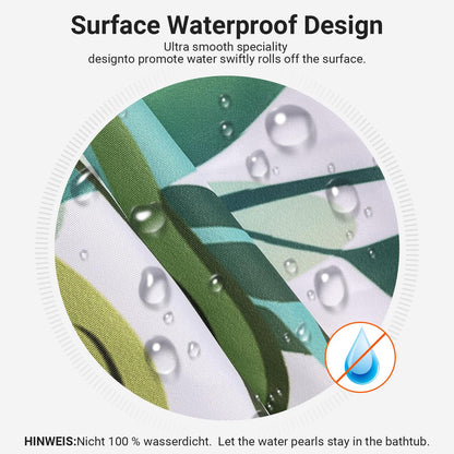 Lerores Shower Curtain, 240 x 180 cm, Green Leaves, Weighted Hem, Anti-Mould Textile, Water-Repellent
