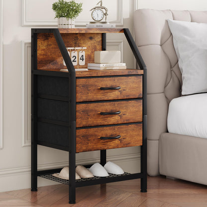 Feonase Bedside Table Wide with 3 Fabric Drawers & Open Shelf Suitable For Bedroom Bed Side Tables, Sofa Side Tables