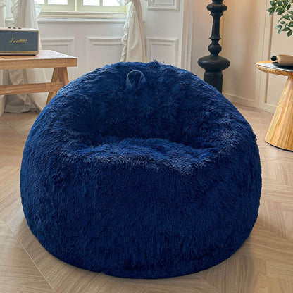 XeGe Soft Fluffy Faux Fur Bean Bag Chair Cover(No Filler), Navy Blue