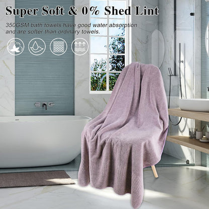 SEISSO Set of 2 Bamboo Bath Towels,88.9 × 160 cm Oversized XXL Towels, Extra Soft, Highly Absorbent, Quick-Drying,Purple