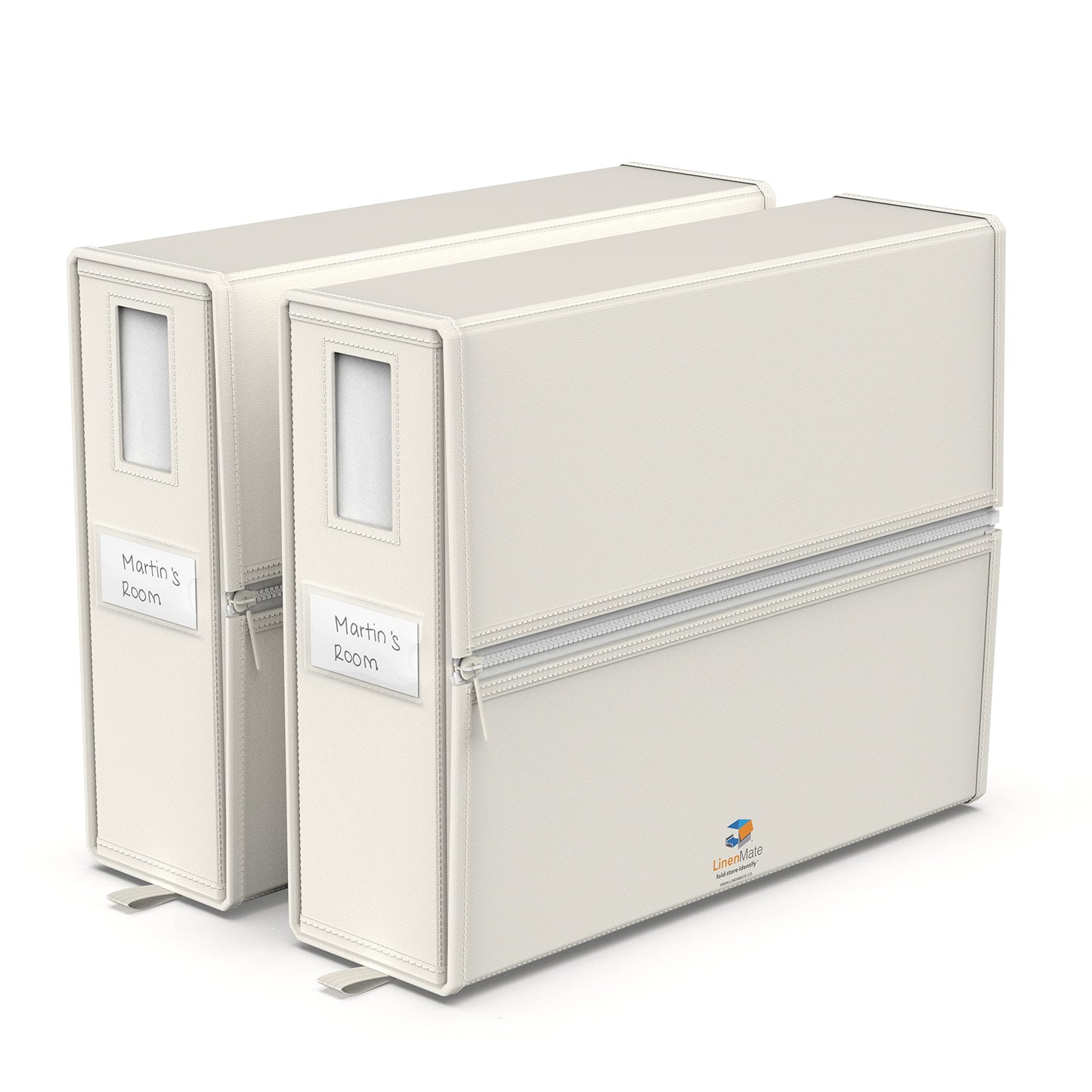 LINENMATE Twin/Full Size (Ivory 2-Pack) - The Original 2-Pack Linen Storage Container with Sheet-Folding Assisted Panels | Bed Sheets | Duvet Covers