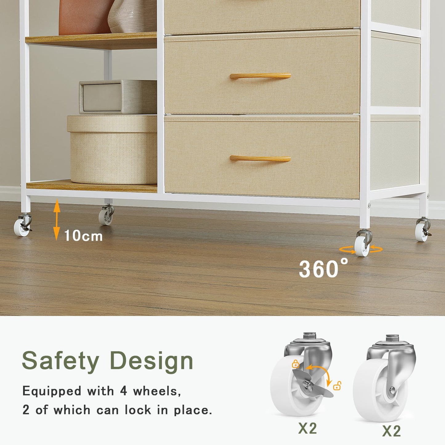 Mintnook Heavy Duty Clothing Rail，Wardrobe with 3 Drawers，Beige
