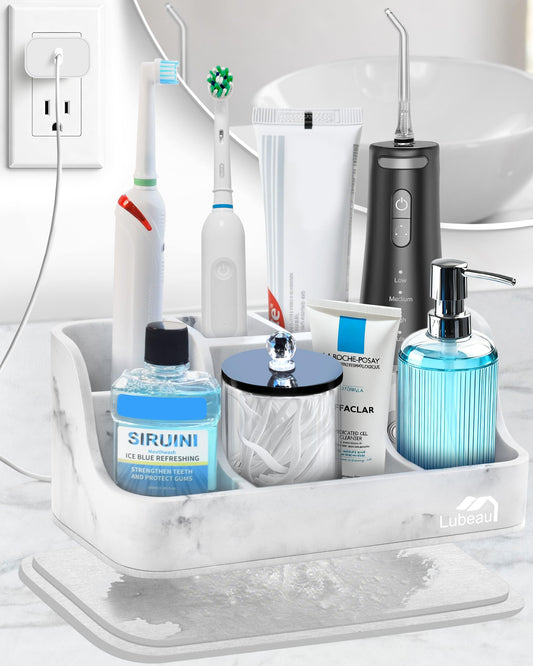 Lubeau Instant-Dry Electric Toothbrush Holder with 6 Slots, Heavy-Duty Large Premium Countertop Organizer with Cable Holes, for Manual & Electric