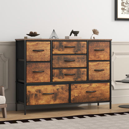 Feonase Chest of Drawers,Bedroom Dresser with 9 Fabric Drawers, Metal Frame & MDF Wood Top, Adjustable Feet, Storage Organizer Unit for Bedroom