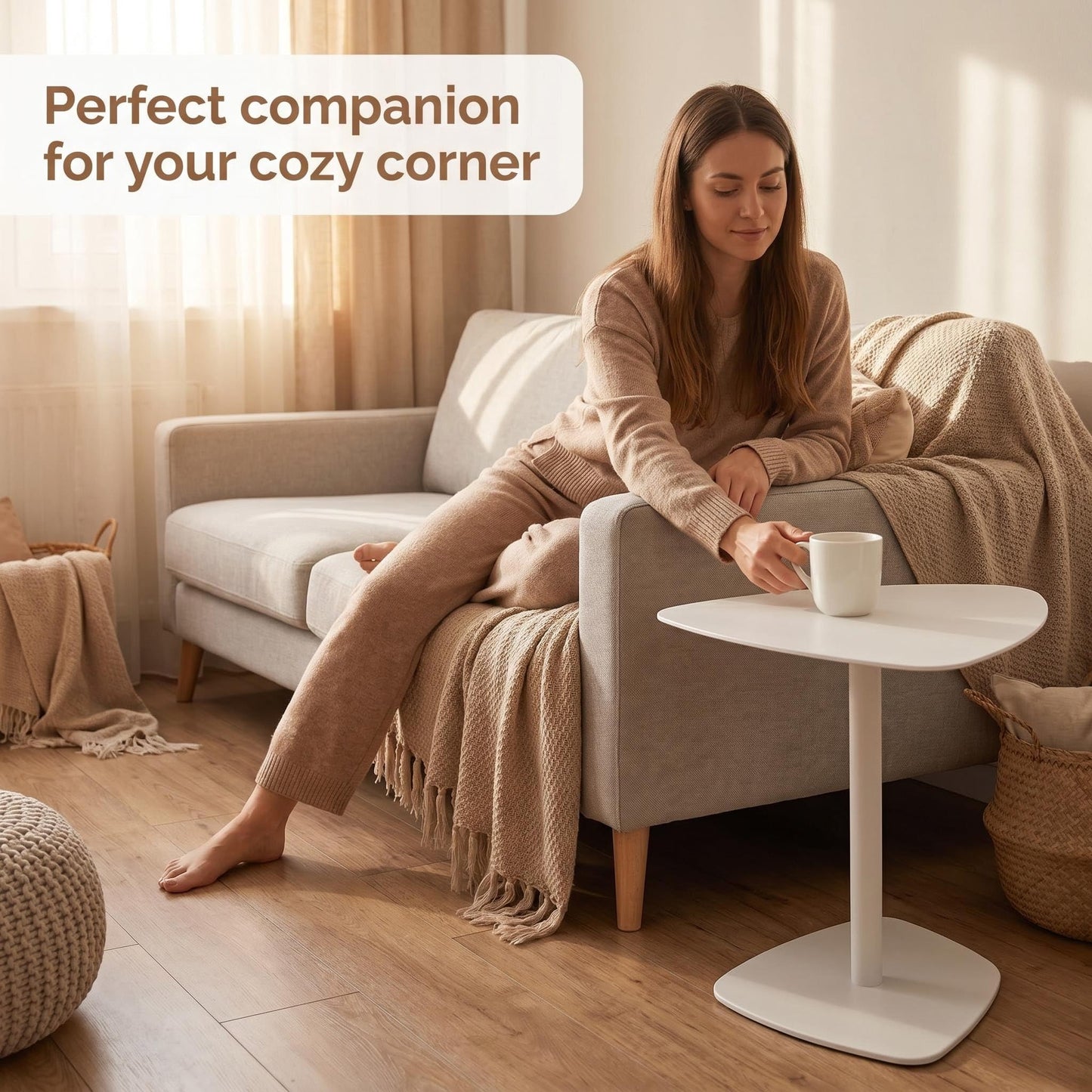 Topower Industrial Side Table, Bedside Table, Sofa Side Table, Small Coffee Table, 19.3 Height, Metal Frame, for Living Room, Bedroom, Verandah, White