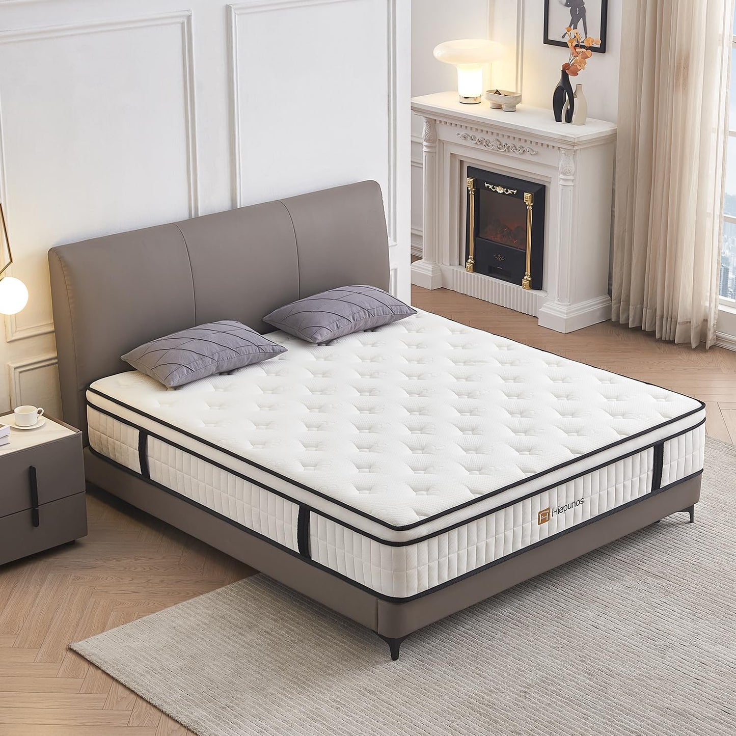 Hiepunos 4FT6 Double Mattress, 10.2 INCH Double Bed Mattress, 7-Zone Pocket Sprung Medium Firm