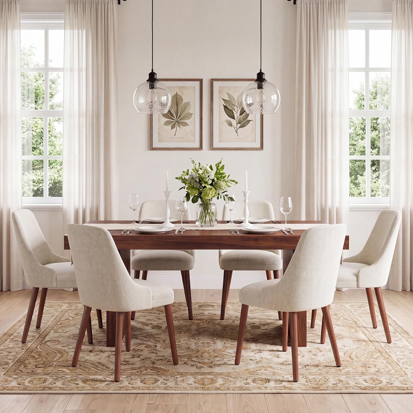 Dining Chairs Set of 6, Upholstered Dining Room Chairs with Ergonomic High Back, Thick Padded Seat, Skin-Friendly Fabric