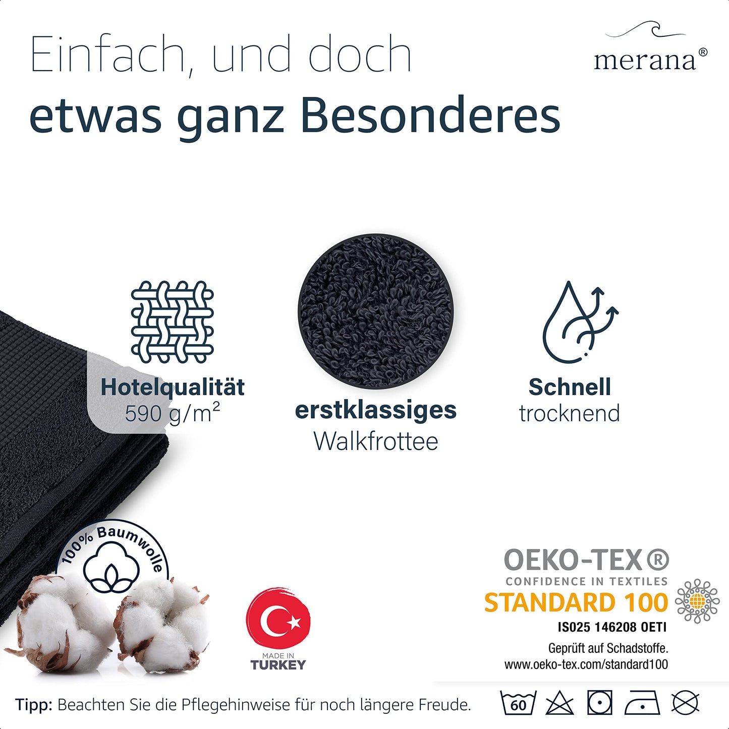 Merana Rome Hand Towel Set, Absorbent, Soft and Lint-Free, Terry Luxury Quality, 100% Cotton, Oeko-Tex, 590 GSM