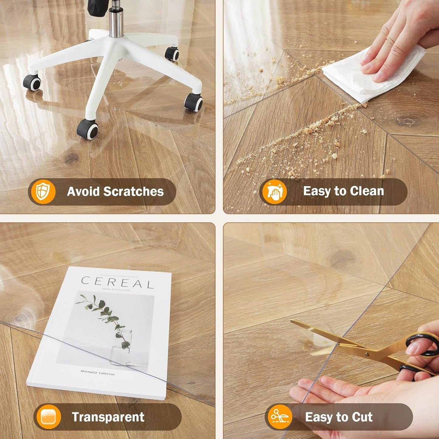 Royhom Clear PVC Floor Protector Mat for Office Chair - 45x200cm Transparent Gaming Chair Mat for Hard Floors - Home Office Use