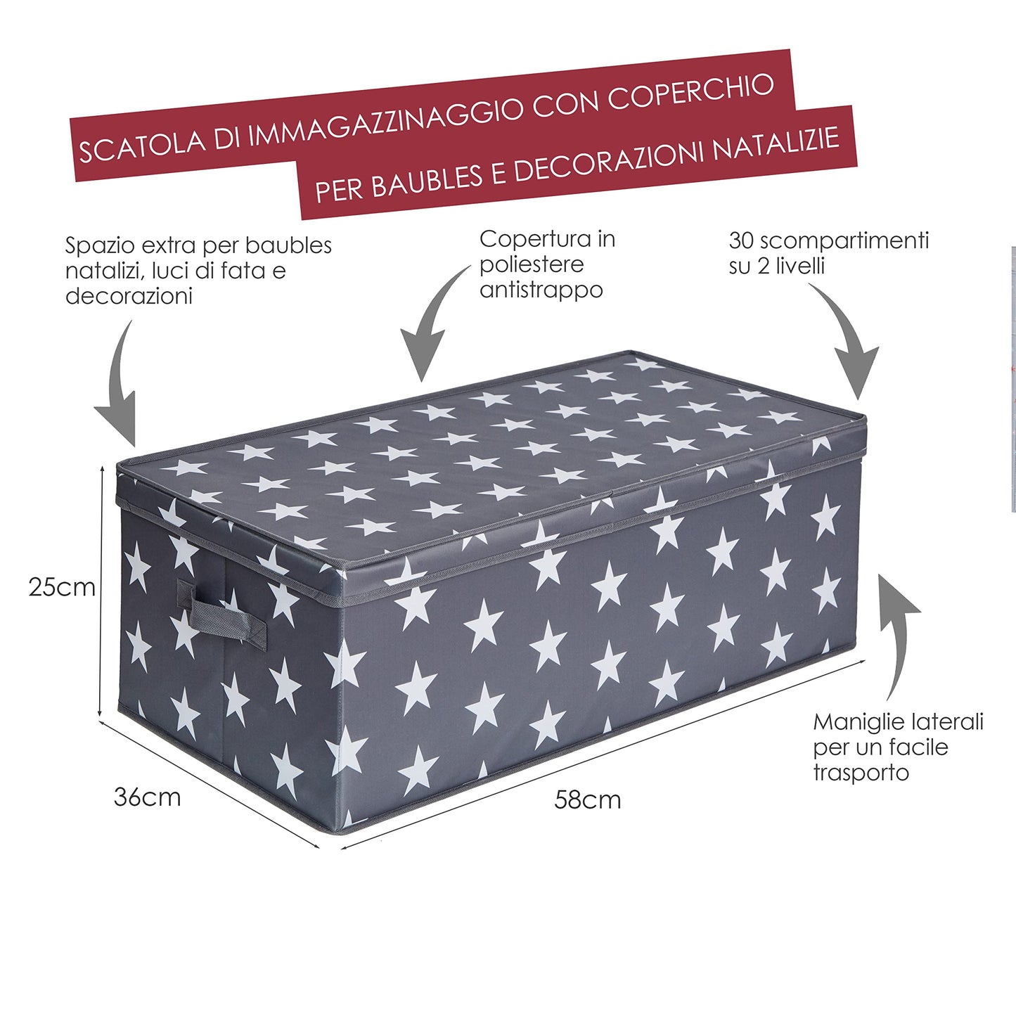 LOVE IT STORE IT Storage Box for Christmas Baubles - Box for Fabric Christmas Tree Decorations - Reinforced with Cardboard - 30 Compartments