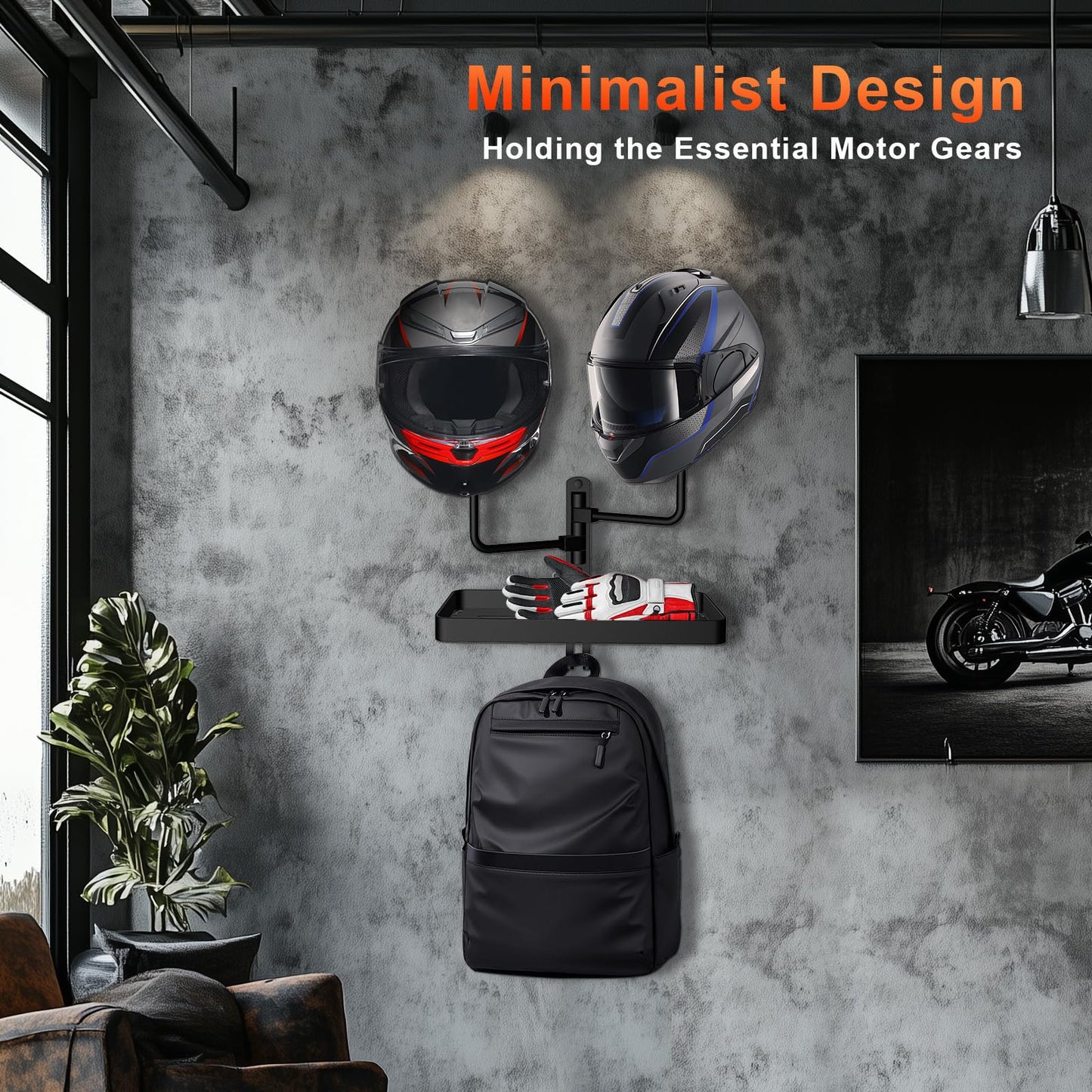CASDUCT Wall Mounted Helmet Holder with 2pcs Ball, 180° Rotation and Hooks