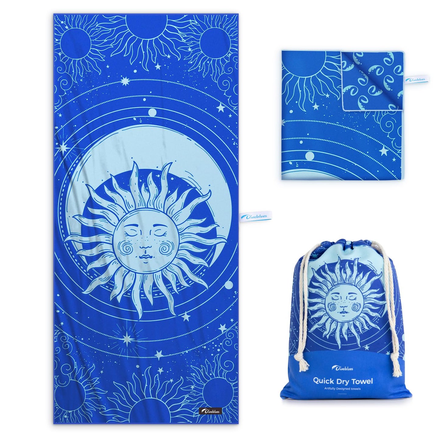Diveblues Microfiber Beach Towel Fast Drying, Extra Large 71" x 32" Sand Free Beach Towel Super Lightweight Towels for Swimming Pool, Camping, Picnic