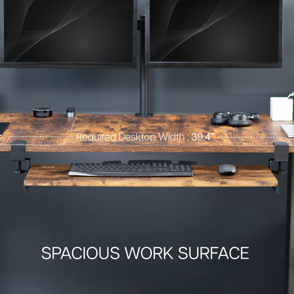 VIVO Extra Long Clamp-on Computer Keyboard and Mouse Under Desk Slider Tray, 86cm x 28cm Pull Out Platform Drawer, Rustic Vintage Brown, MOUNT-KB15EN