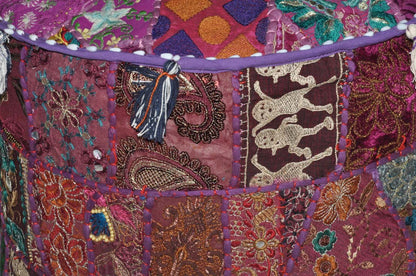 Marubhumi Vintage Indian Ottoman Embellished with Embroidery Cushion and Patchwork Floor Rest 46 X 33 cm