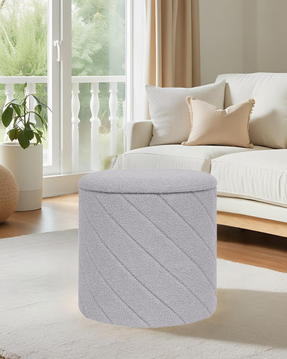Bonlife Round Ottoman Stool with Storage, Folding Footstool with Lid,Boucle Vanity Stool for Living Room,Bedroom,Entryway,Grey,43x43x45cm