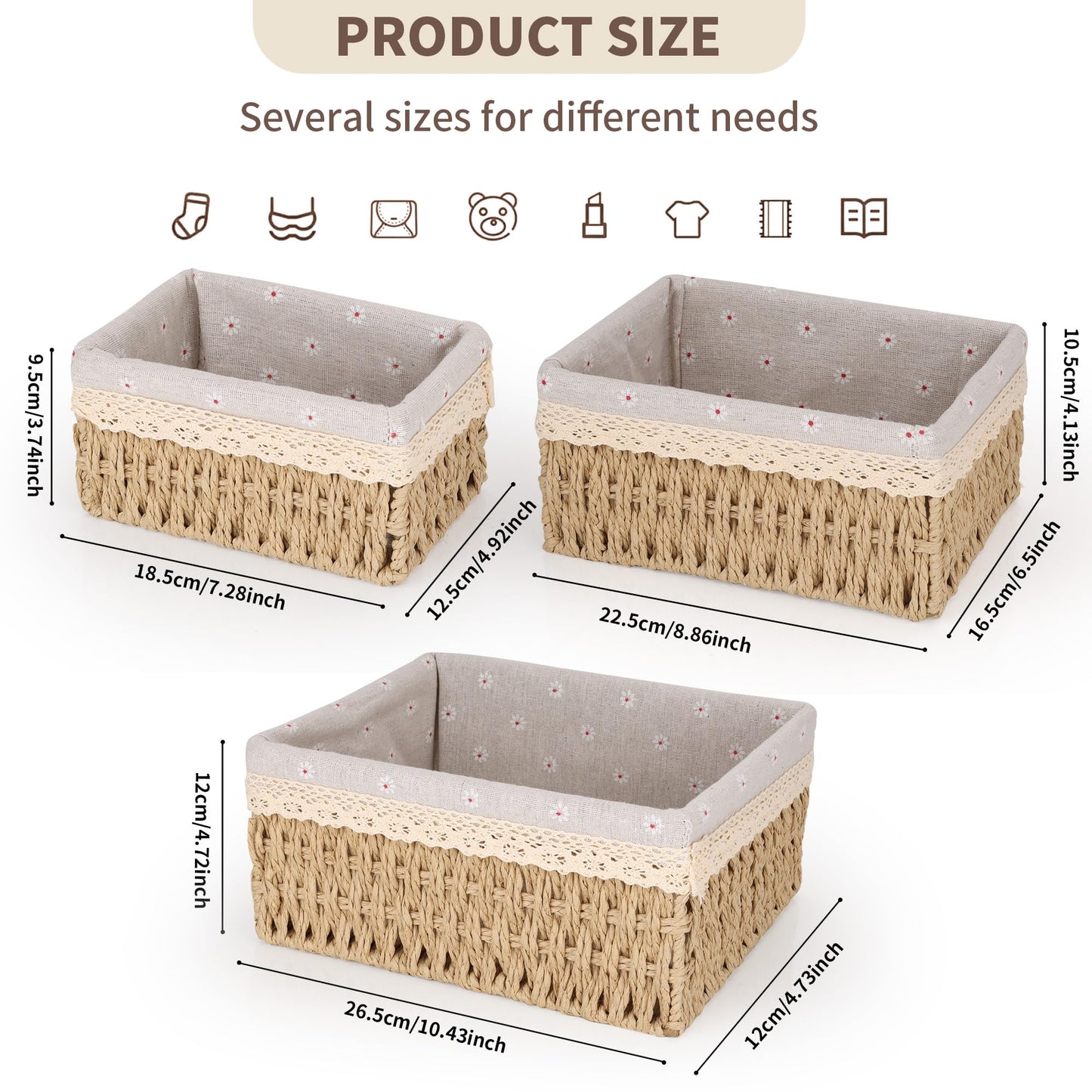 Axincardarm Wicker Storage Basket Woven Makeup Baskets for Storage Set Of 3