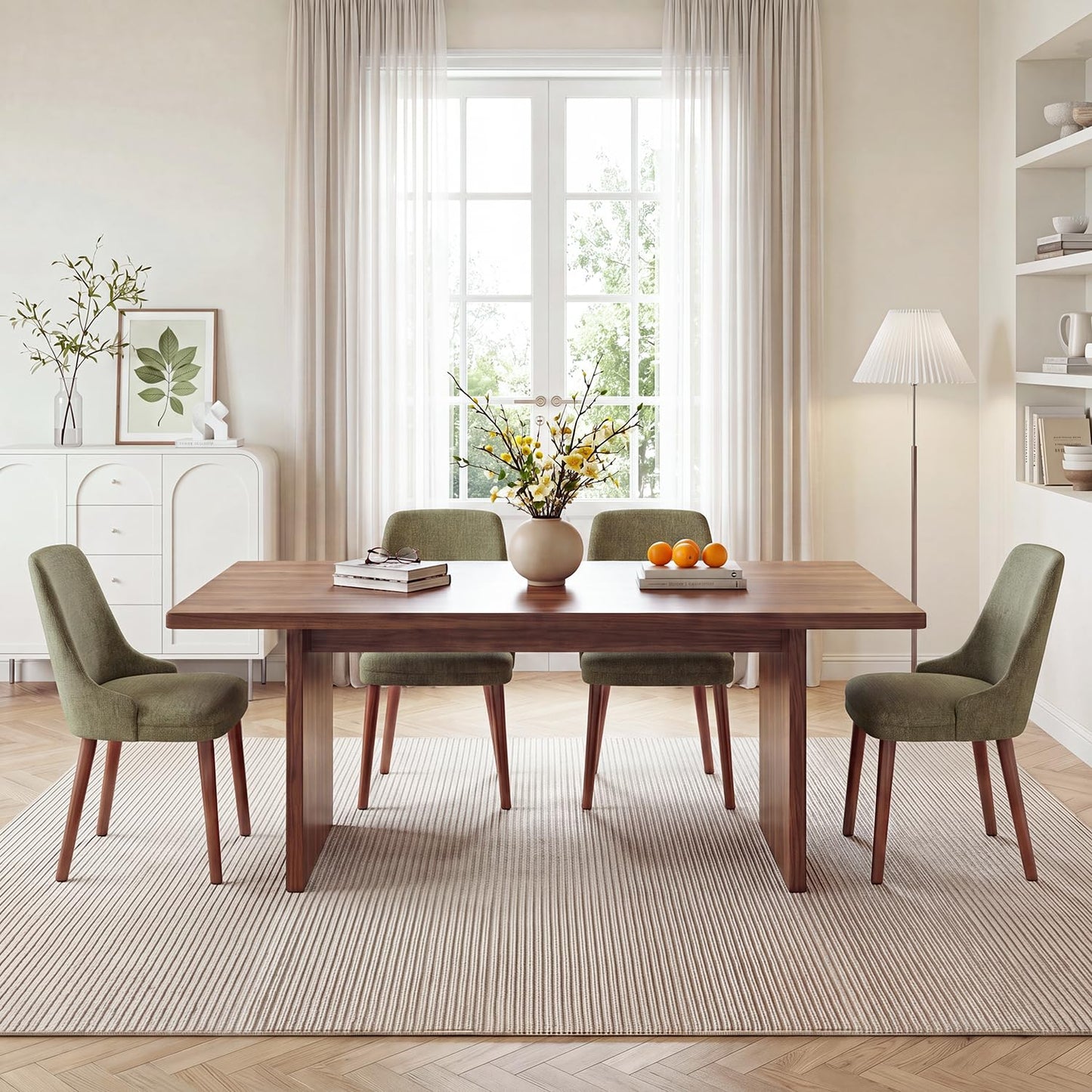 Dining Chairs Set of 4, Upholstered Dining Room Chairs with Ergonomic High Back, Thick Padded Seat, Skin-Friendly Fabric