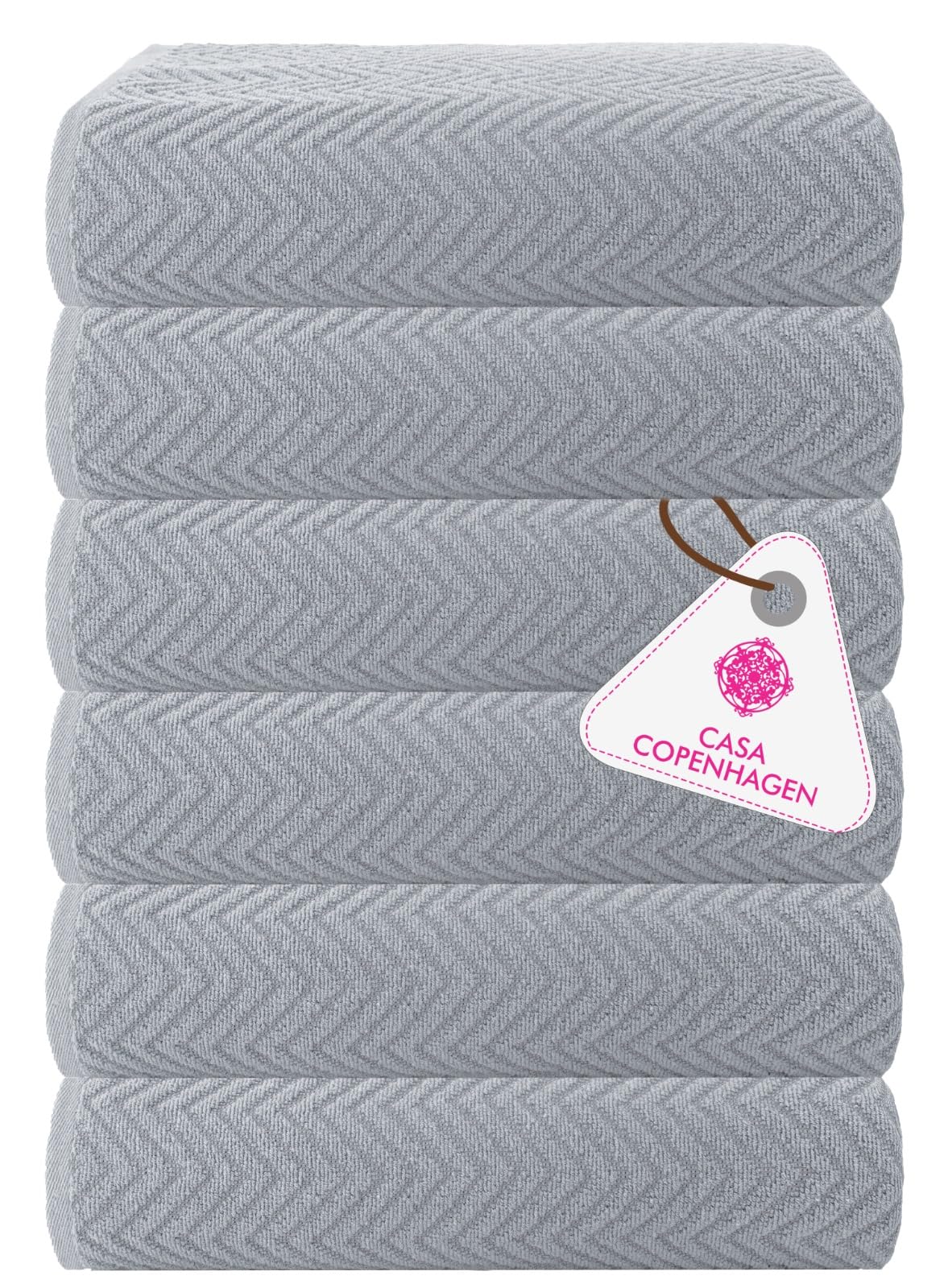 CASA COPENHAGEN Wave Textured 6 Piece Small Bath Towel Set - Grey Violet, 550 g/m?, 6 Piece Small Bath Towels, Cotton Towels Rough and Tough Use, Gift