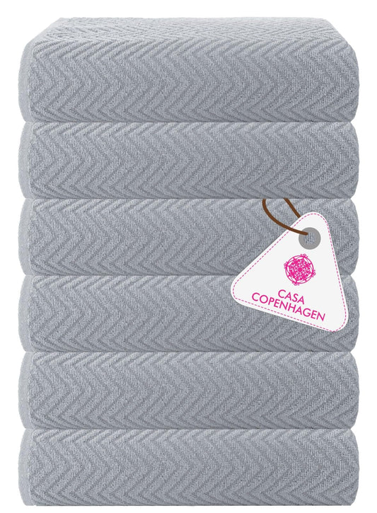 CASA COPENHAGEN Wave Textured 6 Piece Small Bath Towel Set - Grey Violet, 550 g/m?, 6 Piece Small Bath Towels, Cotton Towels Rough and Tough Use, Gift