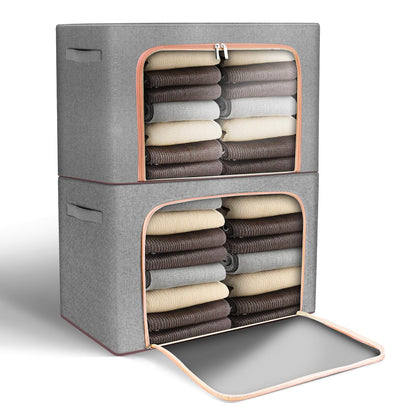 Clothes Storage Bag - 2 Pack 66L Large Capacity Solution Organizer Foldable for Moving House With Reinforced Handle Thick Oxford Fabric Clear Window